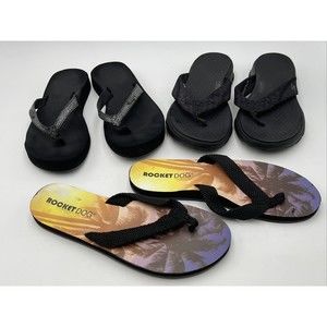 Sketchers, Rocket Dog, Reef Women’s Sandals Lot of 3 Pairs Black Flip Flops Sz 7